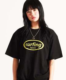 サーフィン半袖Tシャツ(ブラック/ライム)