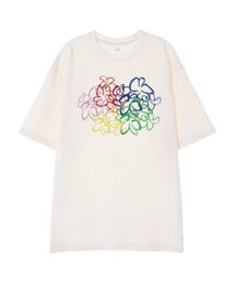[オーバーサイズ]レインボーフラワー13番手コットンラウンドネック半袖Tシャツ_アイボリー
