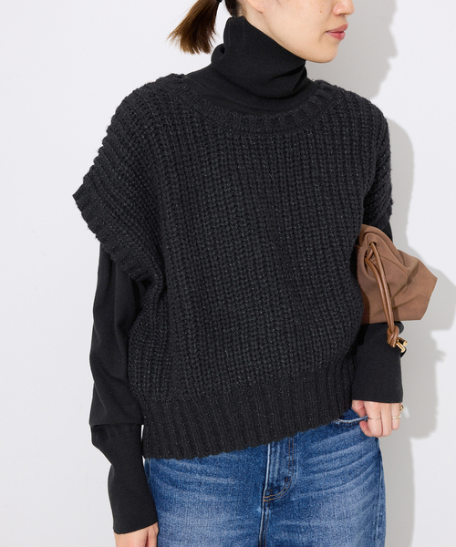 SLOBE IENA(スローブイエナ)の「畦編みコクーンニットベスト(ベスト・レディース・アイボリー/ブラック・FREE)」の1枚目の写真