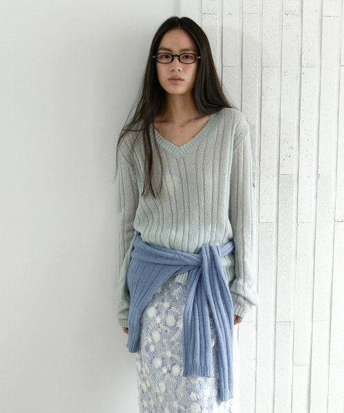 Majournee(マジョネ)の「SHEER V-NECK KNIT_MINT(ニット/セーター・レディース・その他・OS)」の1枚目の写真