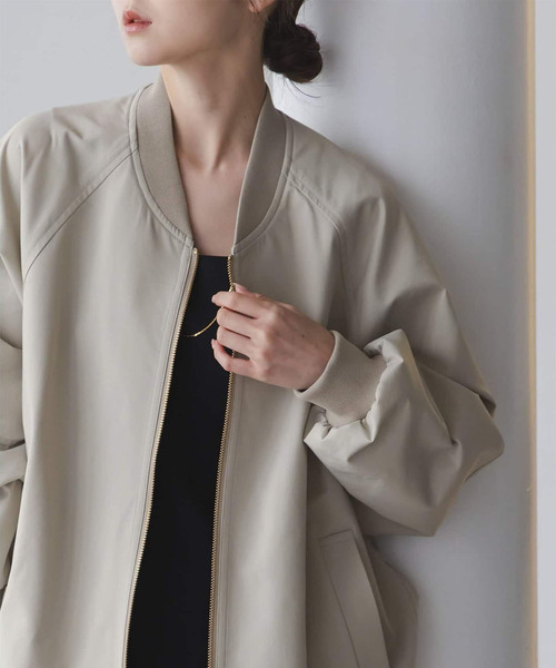 Noble（ノーブル）の「ハイツイストダブルクロスMA-1ブルゾン（MA-1・レディース・ネイビー/カーキ/アイボリー・38/36）」の3枚目の写真