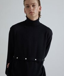 WHATEVERWEWANT（ワットエバーウィーワント）の「MERINO WOOL SLIT BUTTON TURTLE NECK KNIT [BLACK]（ニット/セーター）」