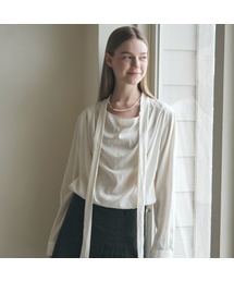 Draped Neck Tie Blouse - Cream Yellow