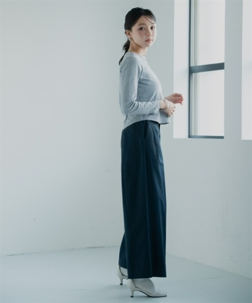 Petitjo（プッチージョ）の「小さいサイズ　ヘンリーネックロングスリーブＴ　低身長さん・小柄女性（Tシャツ/カットソー・レディース・杢グレー/ホワイト・PS/PSS/PL/PM）」の7枚目の写真