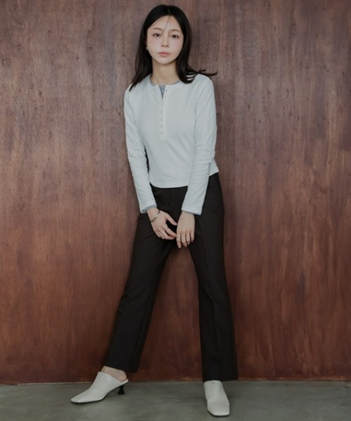 Petitjo（プッチージョ）の「小さいサイズ　ヘンリーネックロングスリーブＴ　低身長さん・小柄女性（Tシャツ/カットソー・レディース・杢グレー/ホワイト・PS/PSS/PL/PM）」の12枚目の写真