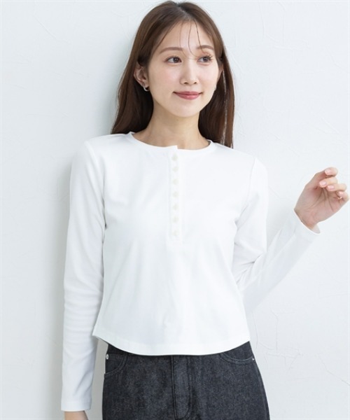 Petitjo（プッチージョ）の「小さいサイズ　ヘンリーネックロングスリーブＴ　低身長さん・小柄女性（Tシャツ/カットソー・レディース・杢グレー/ホワイト・PS/PSS/PL/PM）」の18枚目の写真