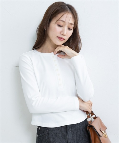Petitjo（プッチージョ）の「小さいサイズ　ヘンリーネックロングスリーブＴ　低身長さん・小柄女性（Tシャツ/カットソー・レディース・杢グレー/ホワイト・PS/PSS/PL/PM）」の19枚目の写真