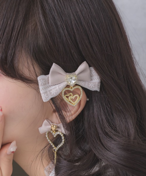 ROJITA（ロジータ）の「ジュエルハートリボンクリップセット（バレッタ/ヘアクリップ・レディース・ブラック/ボルドー/ピンク/ホワイト/その他2・FREE）」の3枚目の写真