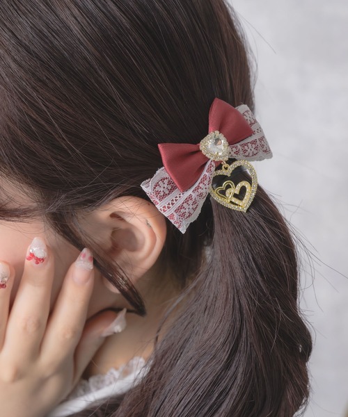 ROJITA（ロジータ）の「ジュエルハートリボンクリップセット（バレッタ/ヘアクリップ・レディース・ブラック/ボルドー/ピンク/ホワイト/その他2・FREE）」の4枚目の写真