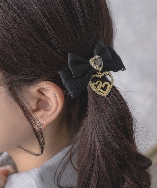 ROJITA（ロジータ）の「ジュエルハートリボンクリップセット（バレッタ/ヘアクリップ・レディース・ブラック/ボルドー/ピンク/ホワイト/その他2・FREE）」の2枚目の写真