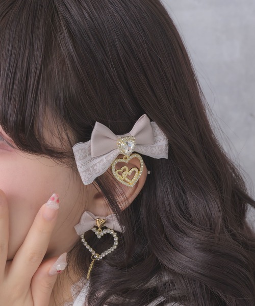 ROJITA（ロジータ）の「ジュエルハートリボンクリップセット（バレッタ/ヘアクリップ・レディース・ブラック/ボルドー/ピンク/ホワイト/その他2・FREE）」の6枚目の写真