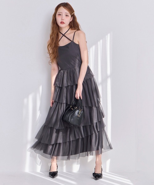 one after another NICE CLAUP（ワンアフターアナザーナイスクラップ）の「【今すぐお届け！/WEB限定】ティアードフリルキャミワンピース（ワンピース・レディース・チャコールグレー/アイボリー/ドット/ミント・FREE）」の3枚目の写真
