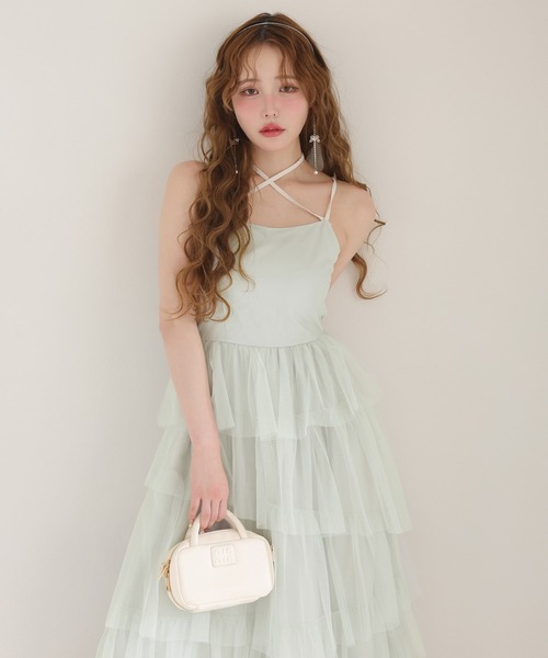 one after another NICE CLAUP（ワンアフターアナザーナイスクラップ）の「【今すぐお届け！/WEB限定】ティアードフリルキャミワンピース（ワンピース・レディース・チャコールグレー/アイボリー/ドット/ミント・FREE）」の4枚目の写真