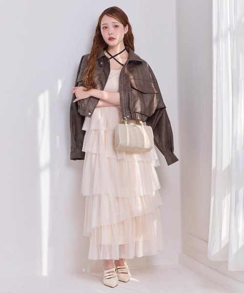 one after another NICE CLAUP（ワンアフターアナザーナイスクラップ）の「【今すぐお届け！/WEB限定】ティアードフリルキャミワンピース（ワンピース・レディース・チャコールグレー/アイボリー/ドット/ミント・FREE）」の13枚目の写真