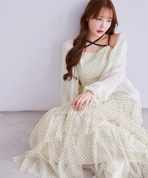 one after another NICE CLAUP（ワンアフターアナザーナイスクラップ）の「【今すぐお届け！/WEB限定】ティアードフリルキャミワンピース（ワンピース・レディース・チャコールグレー/アイボリー/ドット/ミント・FREE）」の18枚目の写真