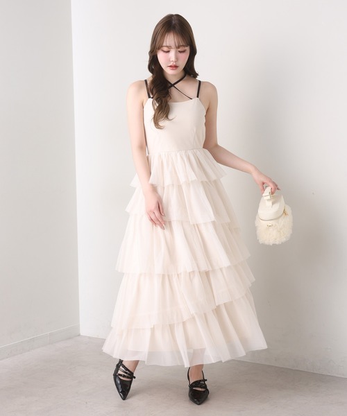 one after another NICE CLAUP（ワンアフターアナザーナイスクラップ）の「【今すぐお届け！/WEB限定】ティアードフリルキャミワンピース（ワンピース・レディース・チャコールグレー/アイボリー/ドット/ミント・FREE）」の6枚目の写真