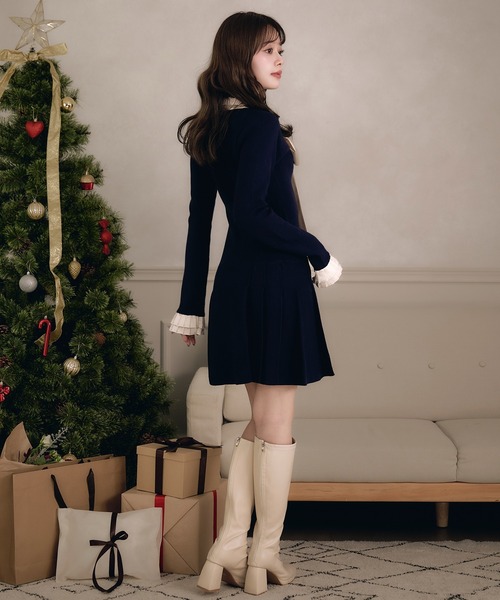 fupel サテンリボンタイドッキングニットワンピース fupel（フぺル）の「satin ribbon tie docking knit onepiece / サテン