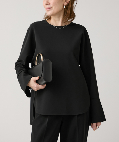 VERMEIL par iena（ヴェルメイユパーイエナ）の「《追加》ダブルクロスストレッチ T-ブラウス（シャツ/ブラウス・レディース・ブラック/ホワイト・FREE）」の9枚目の写真