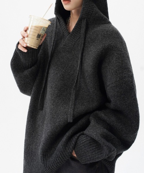 LYEON(リヨン)の「【ユニセックス商品】オーバーサイズニットパーカー(パーカー・レディース・チャコールグレー/グレー・FREE)」の2枚目の写真