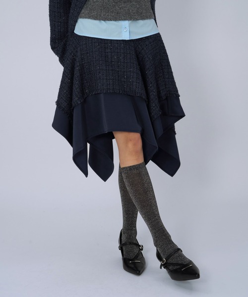 HARE(ハレ)の「ラメツイードイレヘムミニスカート(HARE)(スカート・レディース・ブラック/ネイビー・FREE)」の1枚目の写真