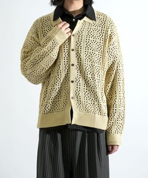 crochet style polo cardigan / クロシェ編み風ポロカーディガン 短丈 メッシュニット シアー サマーニット ポロカーデ