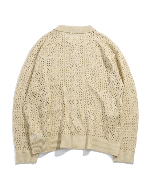 Starting Over(スターティングオーバー)の「crochet style polo cardigan / クロシェ編み風ポロカーディガン 短丈 メッシュニット シアー サマーニット ポロカーデ(カーディガン/ボレロ・メンズ・ブラック/ベージュ・L/M)」の3枚目の写真
