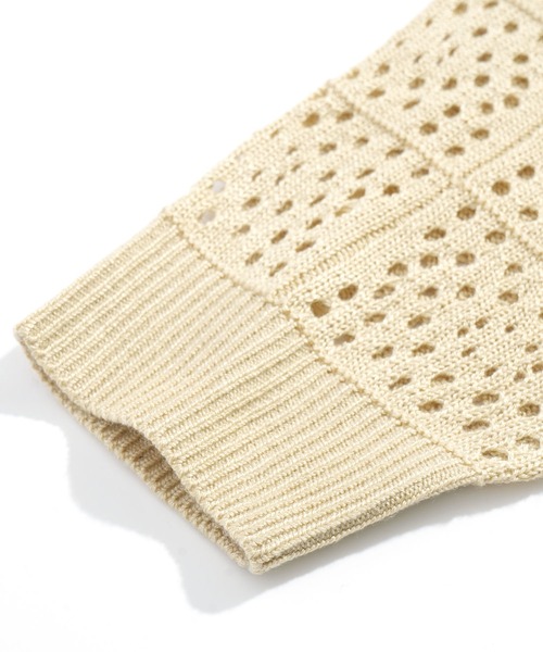 Starting Over(スターティングオーバー)の「crochet style polo cardigan / クロシェ編み風ポロカーディガン 短丈 メッシュニット シアー サマーニット ポロカーデ(カーディガン/ボレロ・メンズ・ブラック/ベージュ・L/M)」の5枚目の写真