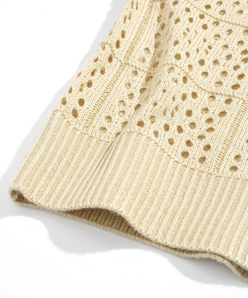 Starting Over(スターティングオーバー)の「crochet style polo cardigan / クロシェ編み風ポロカーディガン 短丈 メッシュニット シアー サマーニット ポロカーデ(カーディガン/ボレロ・メンズ・ブラック/ベージュ・L/M)」の6枚目の写真