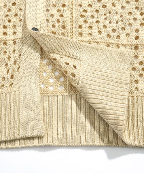 Starting Over(スターティングオーバー)の「crochet style polo cardigan / クロシェ編み風ポロカーディガン 短丈 メッシュニット シアー サマーニット ポロカーデ(カーディガン/ボレロ・メンズ・ブラック/ベージュ・L/M)」の7枚目の写真
