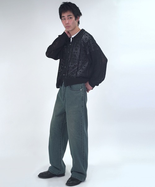 Starting Over(スターティングオーバー)の「crochet style polo cardigan / クロシェ編み風ポロカーディガン 短丈 メッシュニット シアー サマーニット ポロカーデ(カーディガン/ボレロ・メンズ・ブラック/ベージュ・L/M)」の12枚目の写真