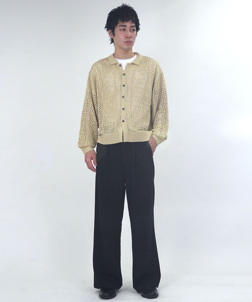 Starting Over(スターティングオーバー)の「crochet style polo cardigan / クロシェ編み風ポロカーディガン 短丈 メッシュニット シアー サマーニット ポロカーデ(カーディガン/ボレロ・メンズ・ブラック/ベージュ・L/M)」の16枚目の写真