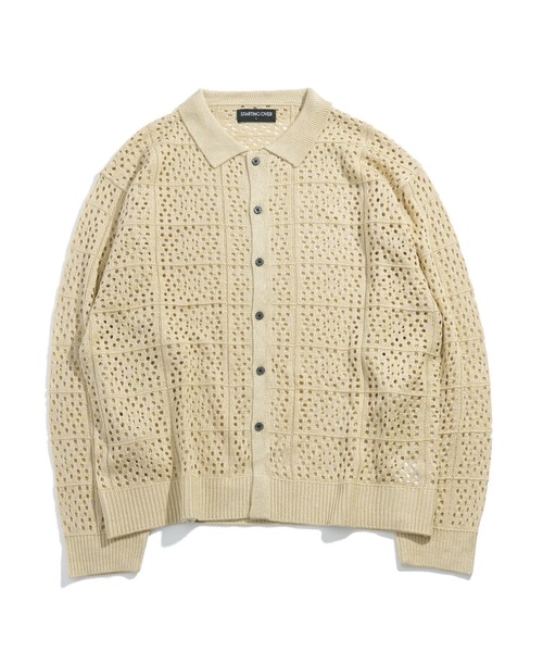 crochet style polo cardigan / クロシェ編み風ポロカーディガン 短丈