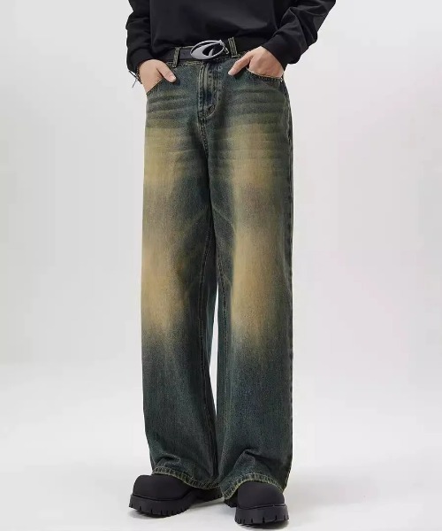 SHEPP（シープ）の「【UNISEX】ヴィンテージライクウォッシュドワイドデニム（デニムパンツ・メンズ・ブルー系その他/ブラック/サックスブルー/ブルー・M/L）」の4枚目の写真