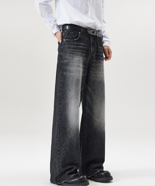 SHEPP（シープ）の「【UNISEX】ヴィンテージライクウォッシュドワイドデニム（デニムパンツ・メンズ・ブルー系その他/ブラック/サックスブルー/ブルー・M/L）」の7枚目の写真