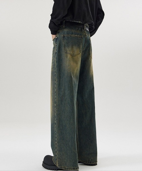 SHEPP（シープ）の「【UNISEX】ヴィンテージライクウォッシュドワイドデニム（デニムパンツ・メンズ・ブルー系その他/ブラック/サックスブルー/ブルー・M/L）」の9枚目の写真