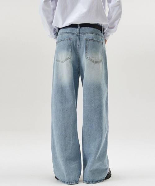 SHEPP（シープ）の「【UNISEX】ヴィンテージライクウォッシュドワイドデニム（デニムパンツ・メンズ・ブルー系その他/ブラック/サックスブルー/ブルー・M/L）」の6枚目の写真