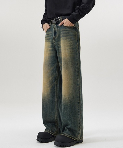 SHEPP（シープ）の「【UNISEX】ヴィンテージライクウォッシュドワイドデニム（デニムパンツ・メンズ・ブルー系その他/ブラック/サックスブルー/ブルー・M/L）」の8枚目の写真