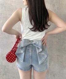 Mejoul（メジュール）の「【2026春夏新作】ハイウエストフリル バックリボン デニムショートパンツ（デニムパンツ）」