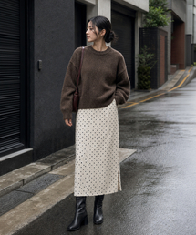 Polka Dot Banding Skirt Ivory