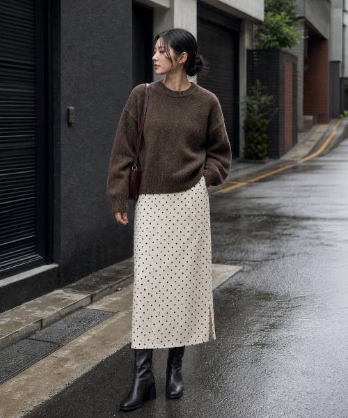 320SHOWROOM(320ショールーム)の「Polka Dot Banding Skirt Ivory(スカート・レディース・アイボリー・MEDIUM/SMALL)」の1枚目の写真