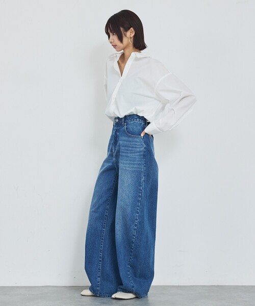 abahouse mavie（アバハウスマヴィ）の「【美脚カーブ】ウォッシュドバレルジーンズ/大人カジュアル/カーブパンツ/春服（デニムパンツ・レディース・グレー/ライトブルー/サックスブルー・36/38/40）」の16枚目の写真