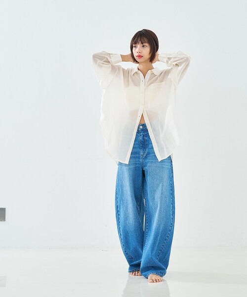 abahouse mavie（アバハウスマヴィ）の「【美脚カーブ】ウォッシュドバレルジーンズ/大人カジュアル/カーブパンツ/春服（デニムパンツ・レディース・グレー/ライトブルー/サックスブルー・36/38/40）」の19枚目の写真