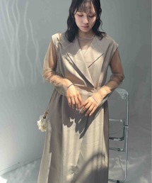 〇【オケージョン対応(ドレス)】ロングジレ風ワンピース  シアーインナー 2点セットアイテム