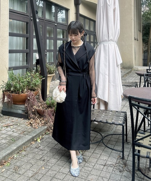 AS KNOW AS plus(アズノゥアズプラス)の「〇2点セットアイテム シアーインナー ロングジレ風ワンピース /オケージョン対応(ドレス)(ワンピース・レディース・グレイッシュベージュ/ブラック・FREE)」の3枚目の写真