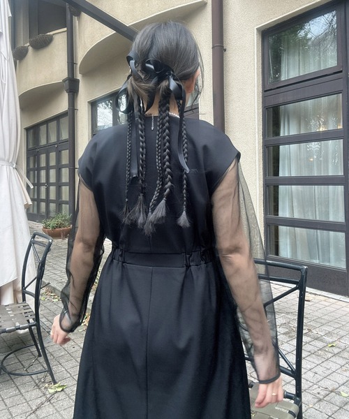 AS KNOW AS plus(アズノゥアズプラス)の「〇2点セットアイテム シアーインナー ロングジレ風ワンピース /オケージョン対応(ドレス)(ワンピース・レディース・グレイッシュベージュ/ブラック・FREE)」の10枚目の写真