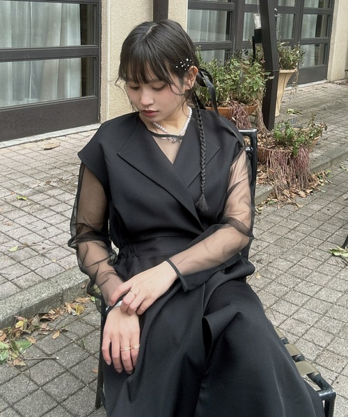 AS KNOW AS plus(アズノゥアズプラス)の「〇2点セットアイテム シアーインナー ロングジレ風ワンピース /オケージョン対応(ドレス)(ワンピース・レディース・グレイッシュベージュ/ブラック・FREE)」の8枚目の写真