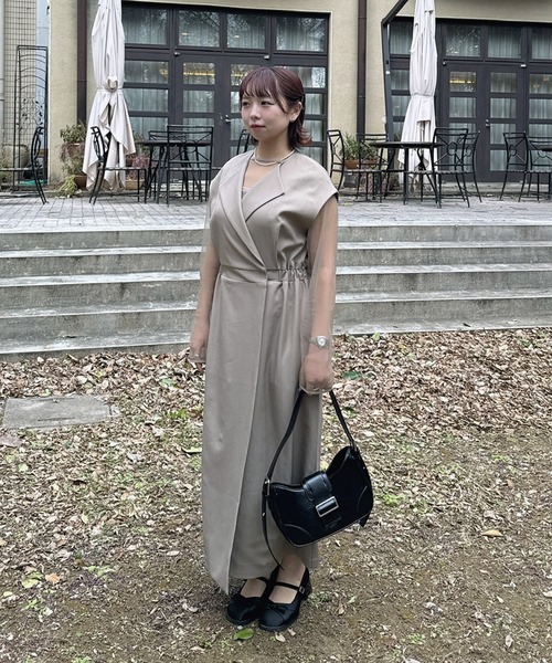AS KNOW AS plus(アズノゥアズプラス)の「〇2点セットアイテム シアーインナー ロングジレ風ワンピース /オケージョン対応(ドレス)(ワンピース・レディース・グレイッシュベージュ/ブラック・FREE)」の11枚目の写真