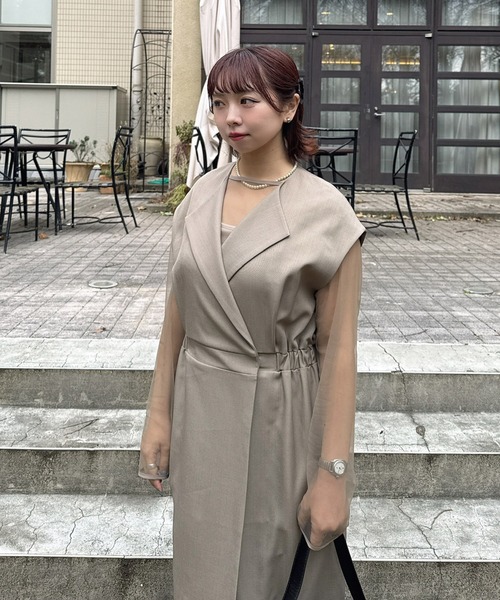 AS KNOW AS plus(アズノゥアズプラス)の「〇2点セットアイテム シアーインナー ロングジレ風ワンピース /オケージョン対応(ドレス)(ワンピース・レディース・グレイッシュベージュ/ブラック・FREE)」の21枚目の写真