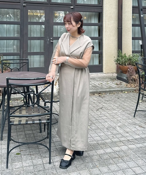AS KNOW AS plus(アズノゥアズプラス)の「〇2点セットアイテム シアーインナー ロングジレ風ワンピース /オケージョン対応(ドレス)(ワンピース・レディース・グレイッシュベージュ/ブラック・FREE)」の12枚目の写真