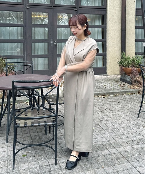 AS KNOW AS plus(アズノゥアズプラス)の「〇2点セットアイテム シアーインナー ロングジレ風ワンピース /オケージョン対応(ドレス)(ワンピース・レディース・グレイッシュベージュ/ブラック・FREE)」の13枚目の写真